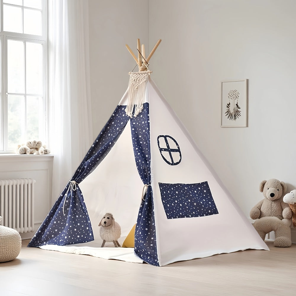 Kids Teepee Tent Indoor Outdoor Play Tent – Nordic Conical Princess Playhouse, Washable Kids Play Tent for Toddlers & Children | White, Blue, Pink, Star | Birthday Christmas Gift