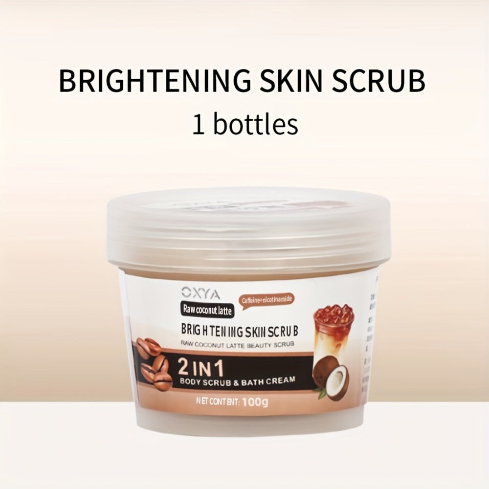 Exfoliating Body Scrub with Coconut Oil & Shea Butter — Raw Coconut Latte Sugar Scrub for Women, Deep Moisturizing Face & Body Exfoliator, Gentle Non-Irritating Formula, All Skin Types