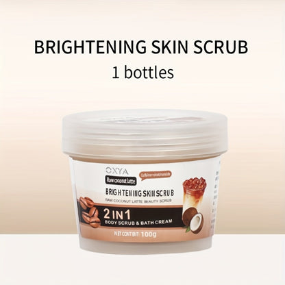 Exfoliating Body Scrub with Coconut Oil & Shea Butter — Raw Coconut Latte Sugar Scrub for Women, Deep Moisturizing Face & Body Exfoliator, Gentle Non-Irritating Formula, All Skin Types