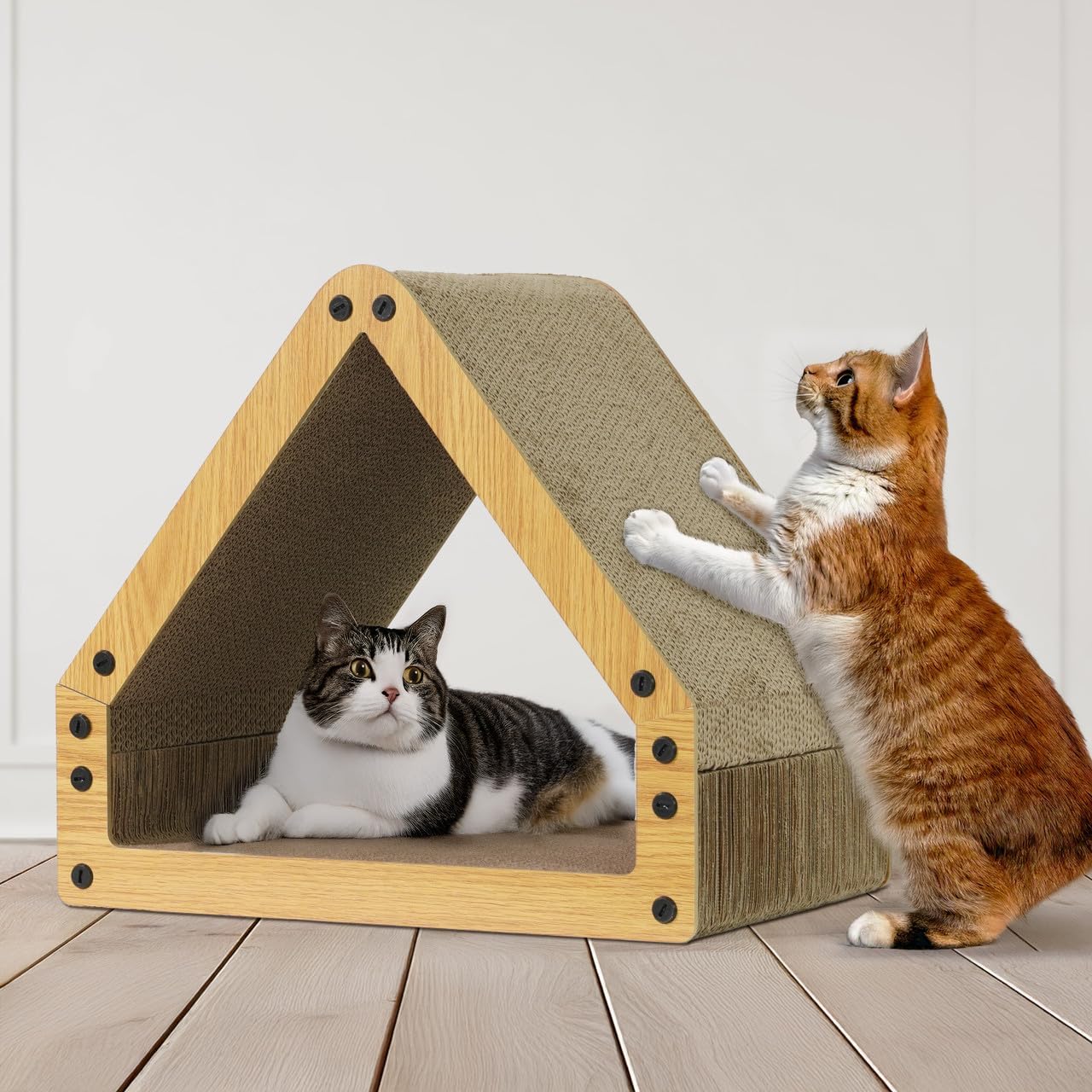 House Cat Scratcher Lounger Reversible Large Scratching Pad & Board for Indoor Cats - 5-Layer High-Density Cardboard 16x14x12 Inch Scratch Bed for All Sizes by CAPHAUS Brown White