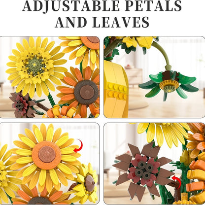 Sunflower Bouquet Building Blocks Set 1009 Pieces – Realistic Floral LEGO-Compatible Brick Kit for Adults & Teens, Home Decor Display, Mother's Day Valentine's Day Birthday Gift for Women