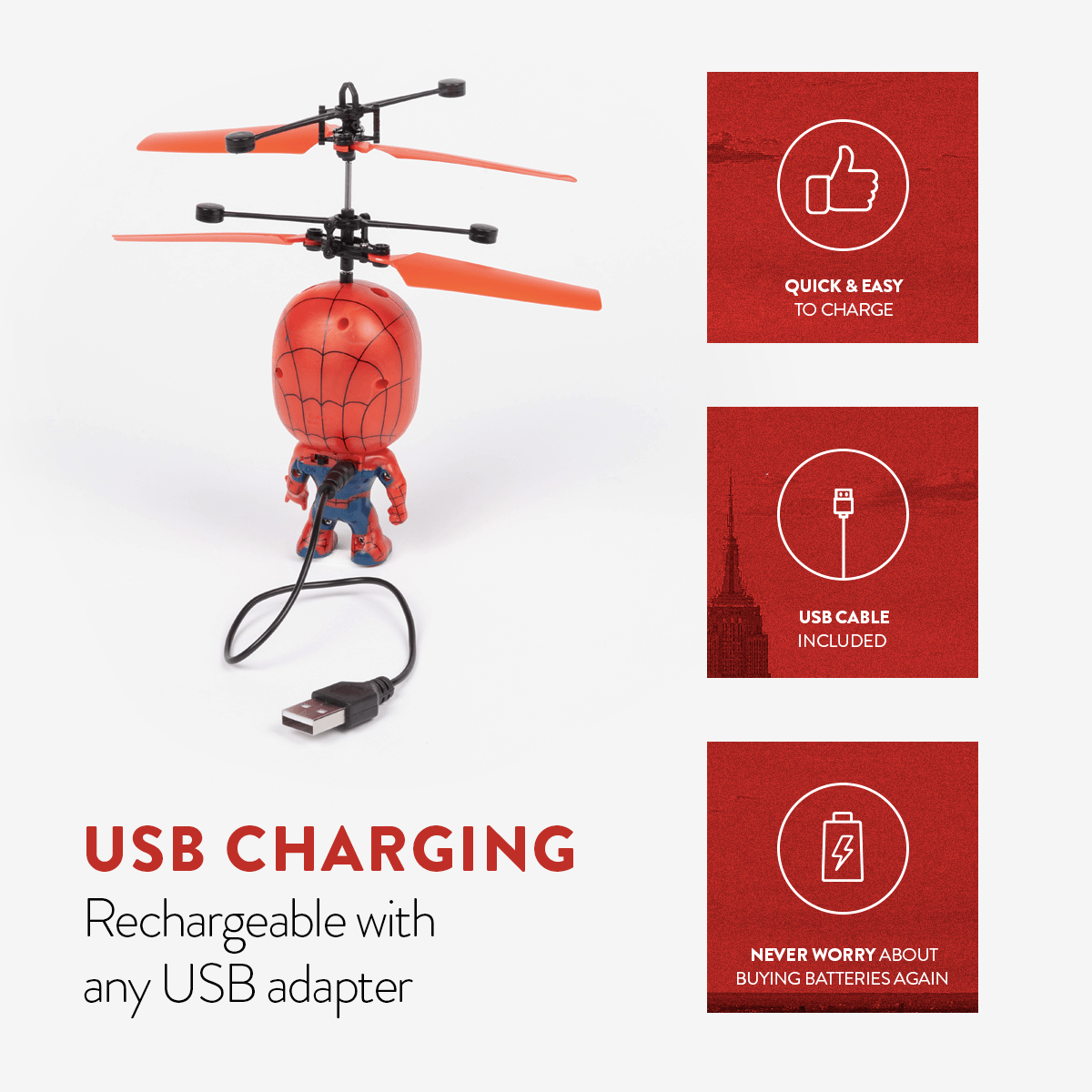Marvel Spider-Man Flying Figure IR Helicopter Toy 3.5 Inch – Remote Control Infrared Superhero Copter for Kids Boys | Indoor Flying Toy | Best Birthday Christmas Gift Ages 5+