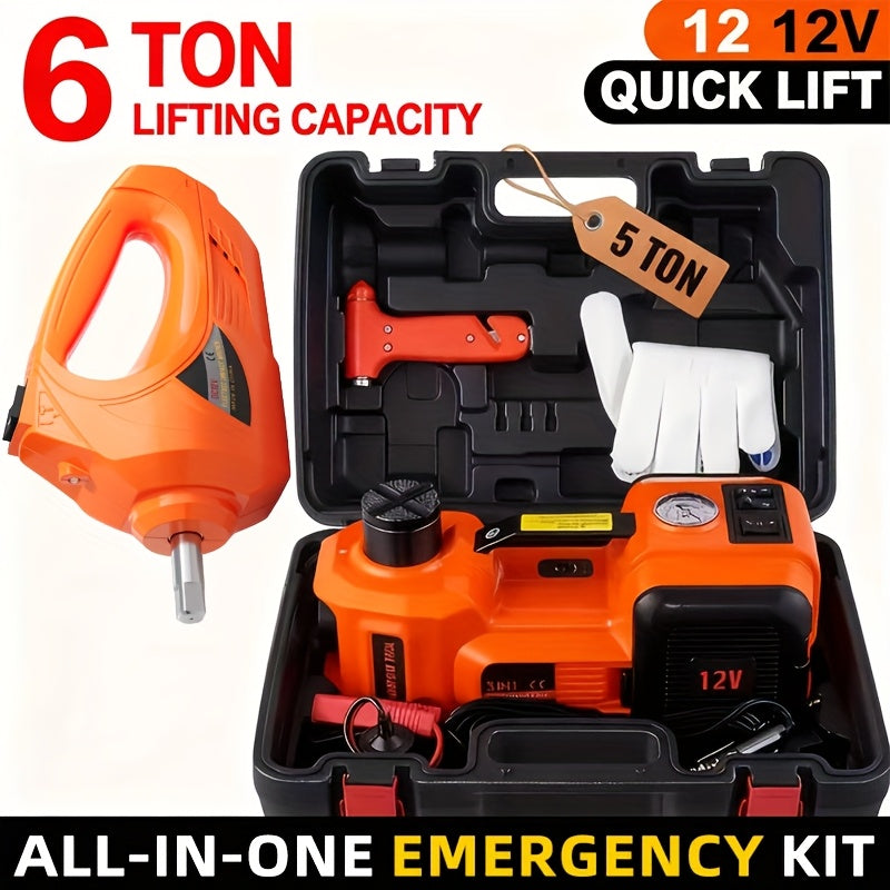 KD FANS Hydraulic Car Jack 12V Electric Jack Kit - 5 Ton/11, 000 LBS Portable Electric Vehicle Jack Kit, Off-Road Emergency Roadside Kit with Raised Wrench And Air Compressor for Tire Change And Garage Repair, Without Battery