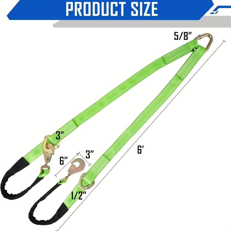 V-Bridle Strap 2" X 6' W/Snap Hooks/Cordura Sleeve And Axle Strap, D Ring Middle, Capacity Heavy-Duty Tow Straps for UTV ATV Truck Car Tractor SUV