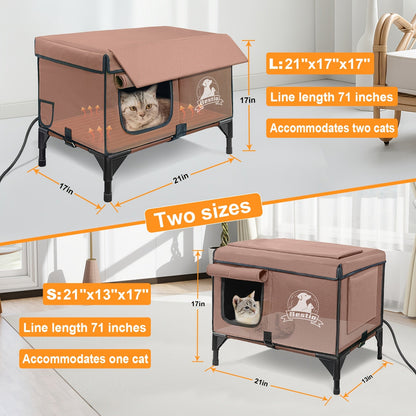 Heated Cat House 3-in-1 with Removable Warming Pad, Elevated Cat Bed for Indoor & Outdoor Cats, Chew-Resistant Cord, Double Door Cat Cave, All-Season Cat Shelter & Condo