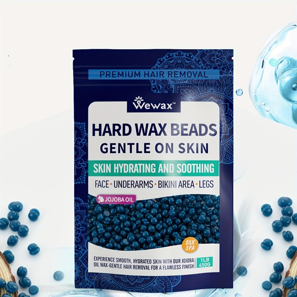 Hard Wax Beads 450g Brazilian Strong Adhesion No-Strip – Precision At-Home Waxing for Bikini Legs Underarms Arms Body Face, Hair Removal Wax Kit for Women, Dark Blue & Light Blue
