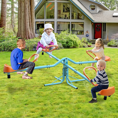4-Seat Metal Seesaw for Kids Outdoor Backyard Playground – 360 Degree Rotating Teeter Totter with Three-Axle Swivel Design, Sports Field Play Equipment, Assembly Tools Included