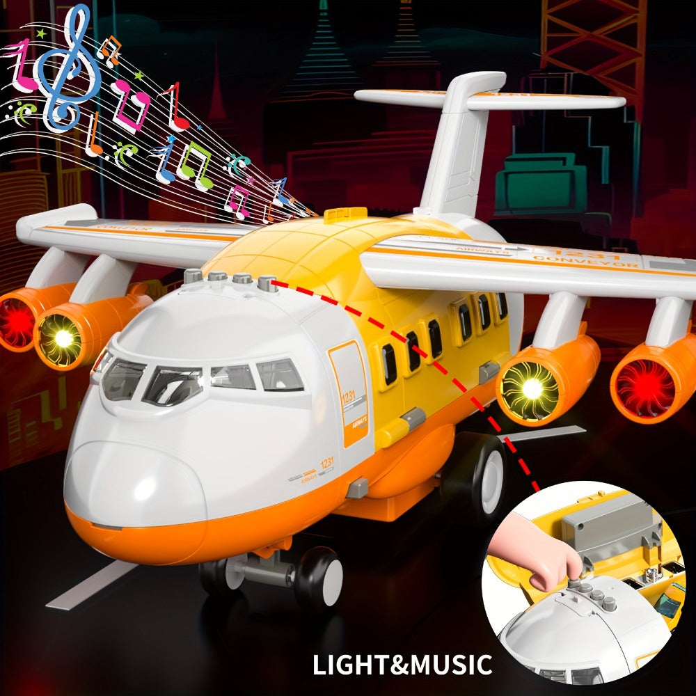 Jumbo Transport Airplane Toy for Kids with 10 Cars & Spray Mist, Cargo Plane Playset Toddler Boy Girl Birthday Gift Ages 3+