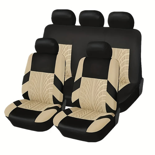 (Full Enclosure) 5-seat Fashion Tire Track Details Car Seat Covers, Suitable for Most 5-seat Models On The Market, Breathable Fabric.