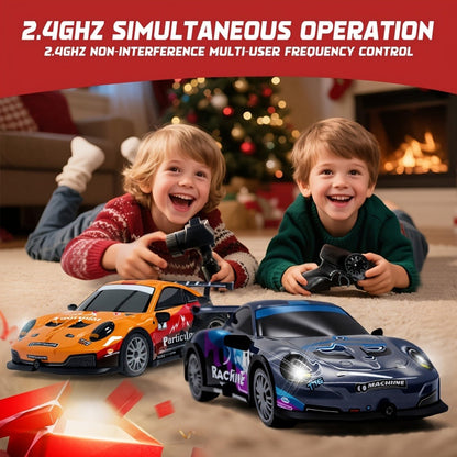 Alloy RC Drift Car 1:24 Scale 4WD 28KM/H with Drift Tires LED Lights Barricades & 2 Batteries – BSJ Crash-Resistant Remote Control Racing Car for Boys Girls Ages 6+ Birthday Christmas Gift Black Yellow