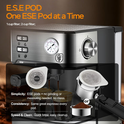 20 Bar Espresso Machine 950W – Stainless Steel Espresso & Cappuccino Latte Maker with Steam Wand Milk Frother, 49.03oz Water Tank, ESE Pod Filter, Home Barista Coffee Machine – Black, Pressure Gauge