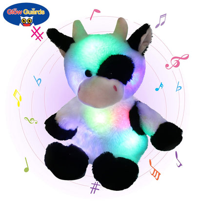 Glowing Highland Cow Plush Toy with Music No Battery Needed — Rhythmic Breathing Light Soft Stuffed Animal Calming Night Light for Baby Toddler Kids, Baby Shower Birthday Christmas Gift
