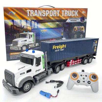 RC Container Semi Truck 1:24 Scale 23.6-Inch Extra Large | 2.4G 100ft Range, Load Cargo, USB Rechargeable | Remote Control Truck Toy for Kids Boys Girls Ages 6+