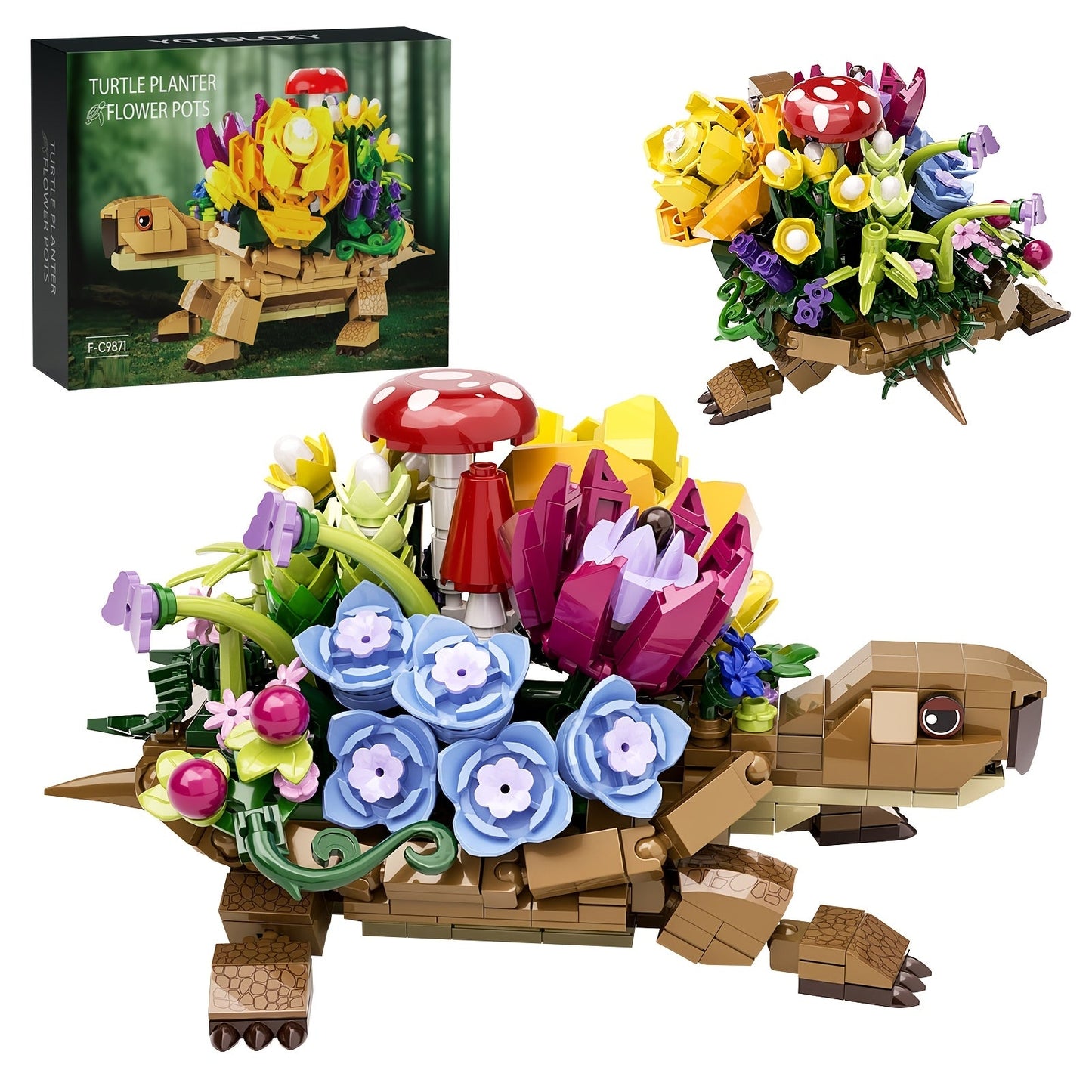 Turtle Flower Planter Building Block Set 510 Pieces – Cute Turtle Brick Puzzle Decor Toy, Unique Handmade Display Gift for Kids Teens Adults Birthday Valentine Christmas Halloween (Turtle Flower)