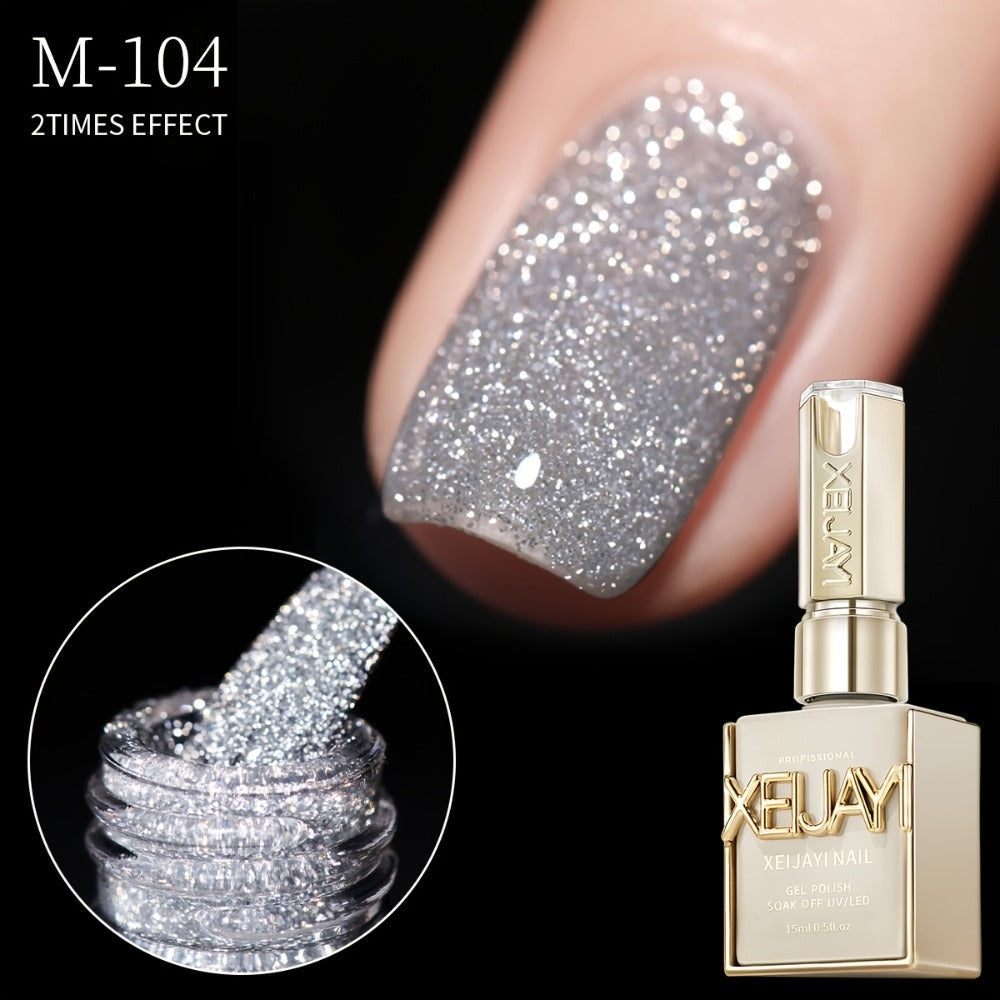 Glitter Gel Nail Polish Set 5 Colors Broken Stone Sparkling – Semi Permanent Soak Off UV LED Nail Gel 0.51oz Each, Long Lasting Multi-Dimensional Glitter Nail Art Polish for Salon & DIY Home Use
