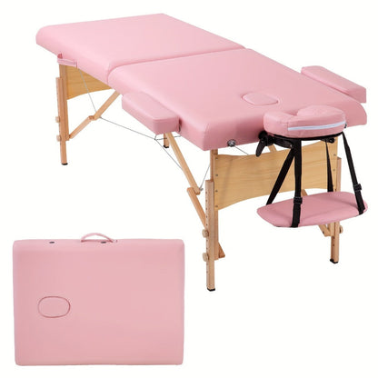 2-Fold Portable Massage Table with Face Cradle & Carrying Bag — Adjustable Height PU Leather Lash Bed for Spa, Tattoo, Esthetician & Home Use, 6 Colors, 2 Sizes