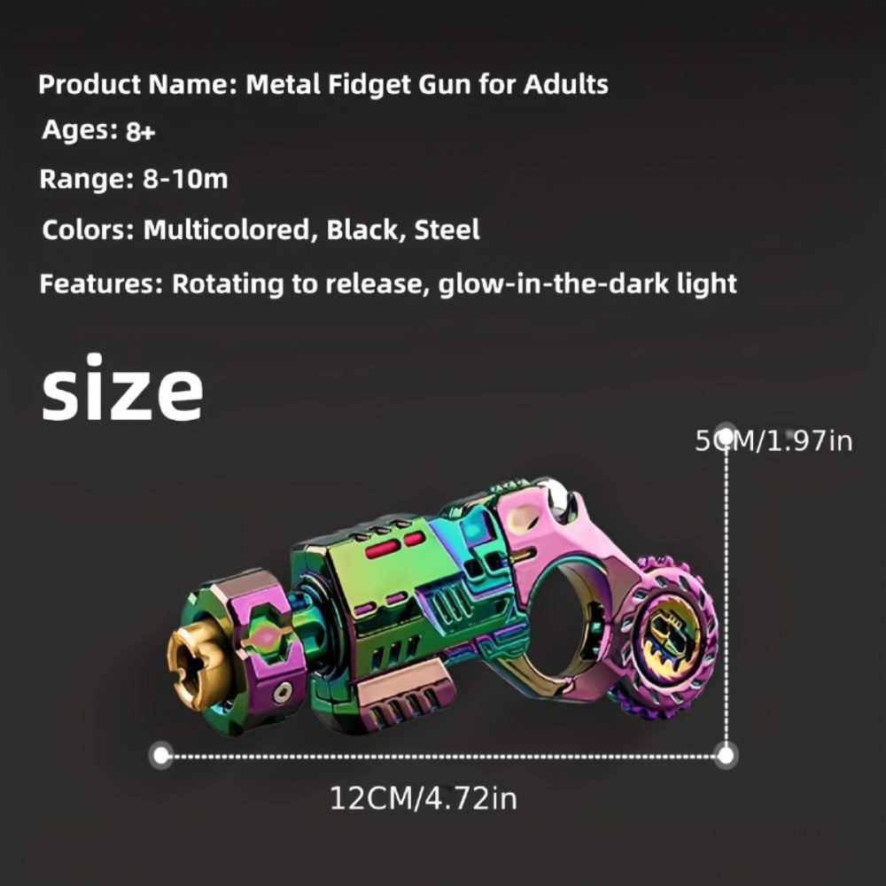 Metal Fidget Gun EDC Spinner Toy for Adults & Men – Alloy Steel Decompression Finger Spinner with 3 Reusable Shells & 20 Bullets, Cool Stress Relief Desk Toy, Unique Gift, Multicolor or Black
