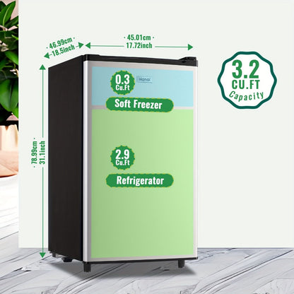 Compact Refrigerator, 3.2 Cu Ft Single Door Mini Fridge with 4-Layer Storage, Removable Shelves, Crisper Drawer & Adjustable Temperature – Quiet Energy-Efficient Small Fridge for Dorm, Office, Apartment and Bedroom