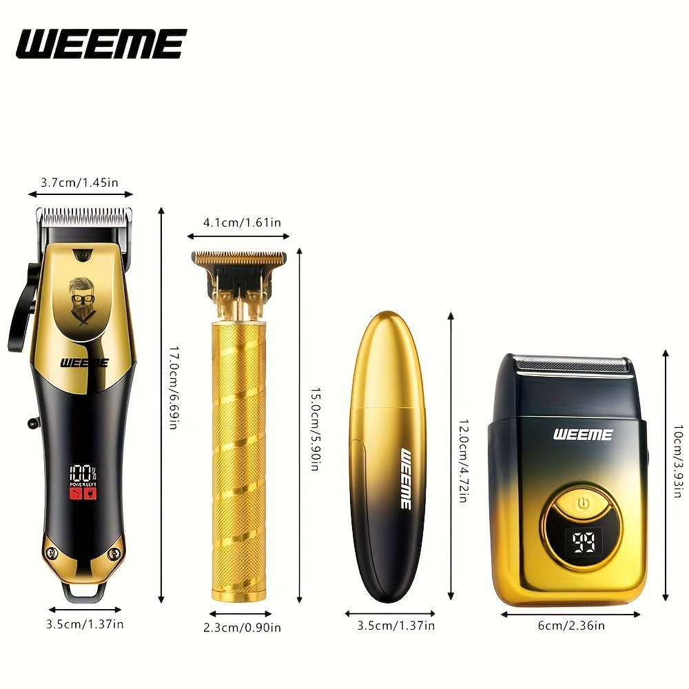 USB Rechargeable Hair Clipper Set for Men — WEEME Electric Razor & T-Blade Trimmer Kit with 8 Limit Combs, 2/3-Piece in Golden, Blue & Black, Valentine's Day & Birthday Grooming Gift