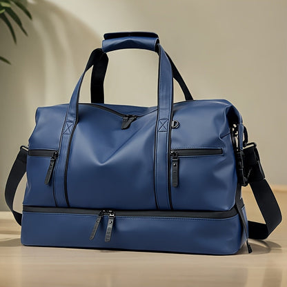 Gym Duffel Bag PU Foldable Sports Duffle with Shoe Compartment & Wet Pocket – Lightweight Weekender Travel Bag for Workout, Daily Use, Carry-On & Overnight Trips, Available in Black, Blue & Gray