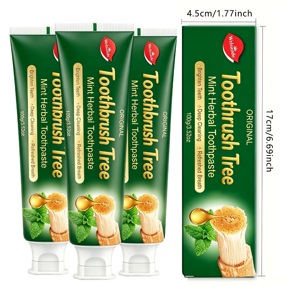Natural Toothpaste 3-Pack – Herbal Mint Formula for Sensitive Gums & Teeth, Long-Lasting Freshness, Gentle Deep Cleaning Dental Care for Men & Women, Sleek Tube Design with Natural Ingredients