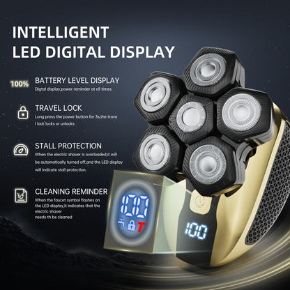 Electric Head Shaver for Bald Men 7D 7 Floating Heads — All-in-One Grooming Kit with Nose Hair Trimmer & Facial Cleaning Brush, 1.5H Fast Charging, Travel Lock, Rechargeable Men's Razor Gift Set (Blue/Black/Gold/Coffee)