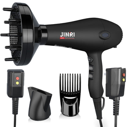 1875W Professional Hair Dryer with Diffuser & Concentrator — Ionic Technology, Salon-Quality Blowout for Curly Hair, Adjustable Cord, US Plug, Black