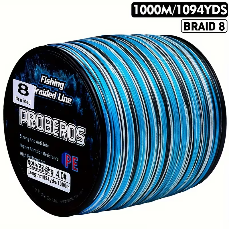 8-Strand Braided Fishing Line 1094 Yards – Zero Stretch, Abrasion Resistant Superline | 10LB–100LB | Gray, Green, Blue Camo, Green Camo