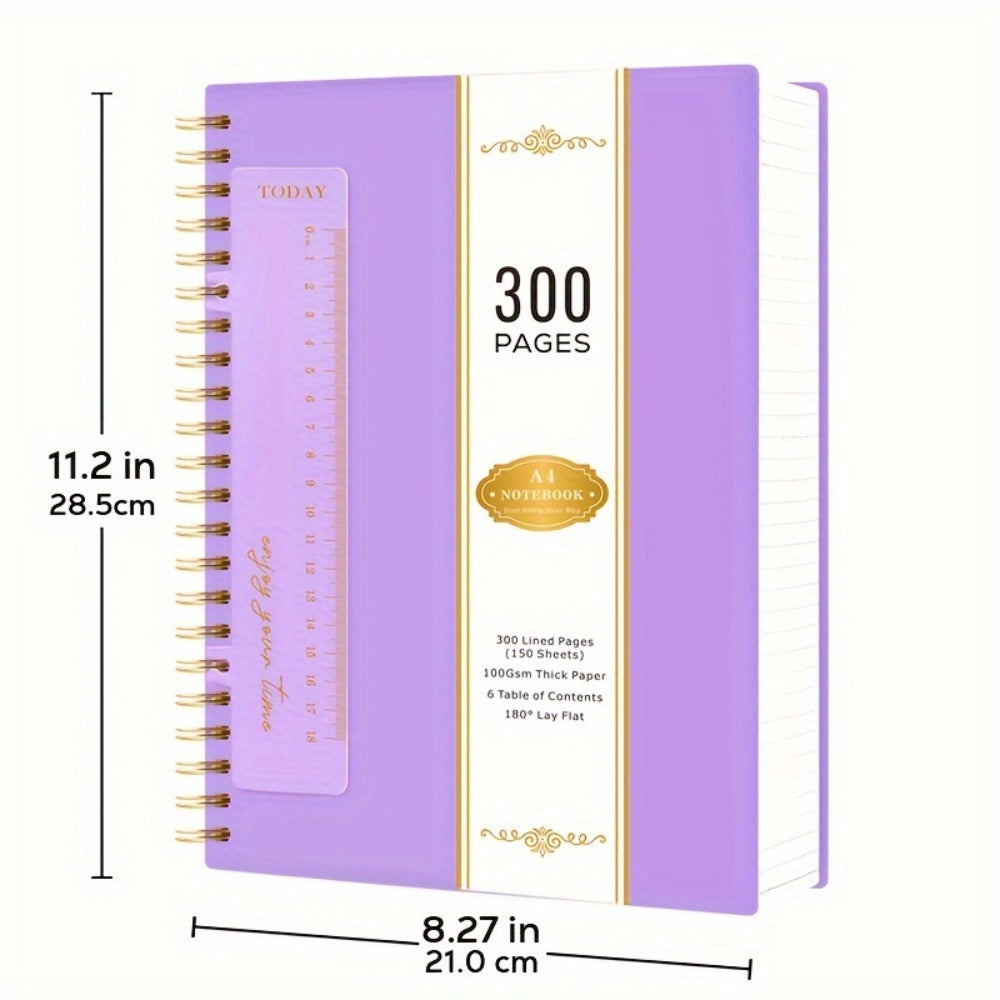 Large Spiral Notebook 300 Pages Hardcover – 8.5x11 A4 College Ruled 100GSM Lined Paper PVC Waterproof Cover for Work School Travel Women Men Purple Pink Blue Black Yellow Green