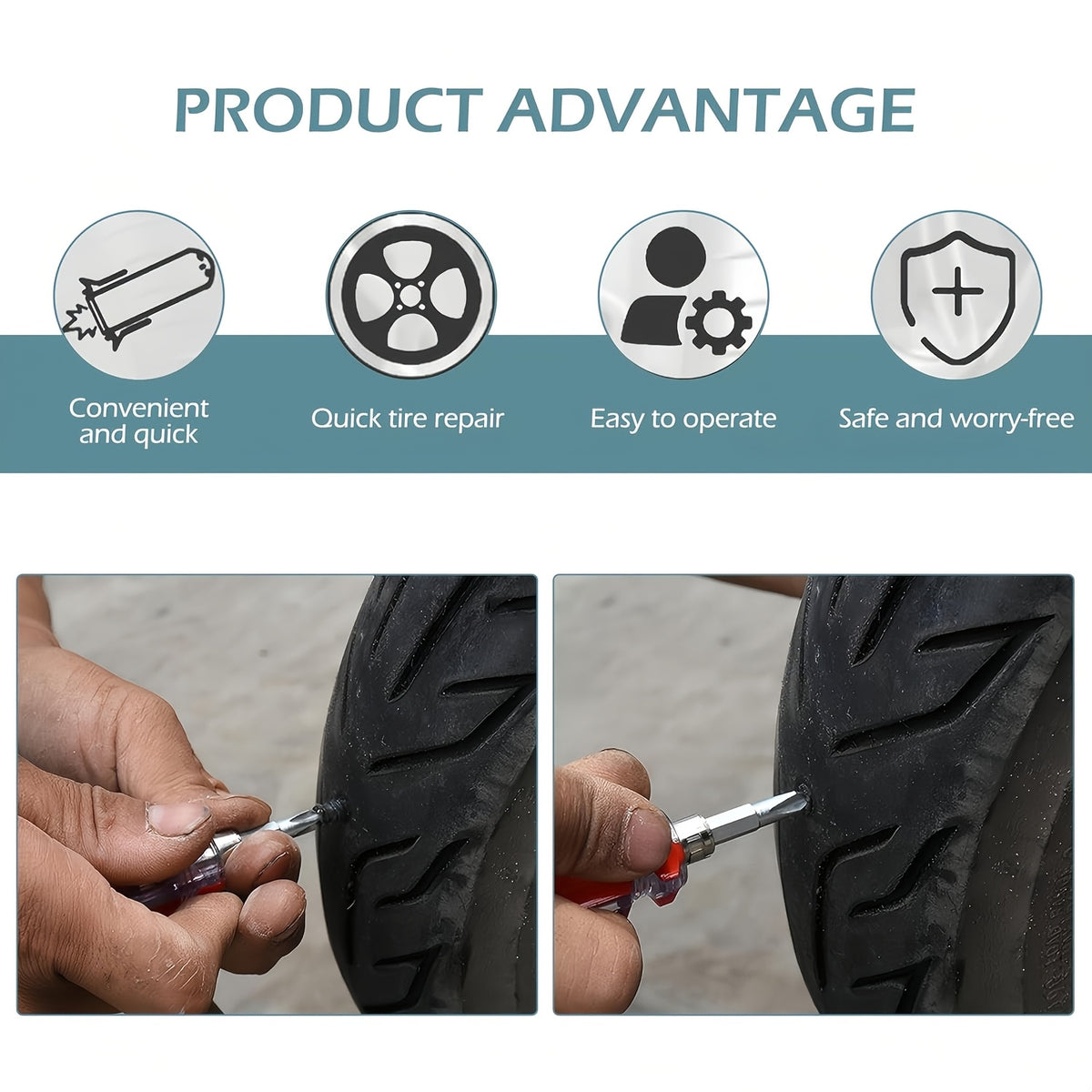 61 Tire Repair Rubber Plugs, Vacuum Tire Repair Kit, Spiral Rubber Screws, Quick Self-Service Repair Tool Suitable for Cars, Trucks, Motorcycles, Tractors, Tool for Tire Puncture Repair, Black