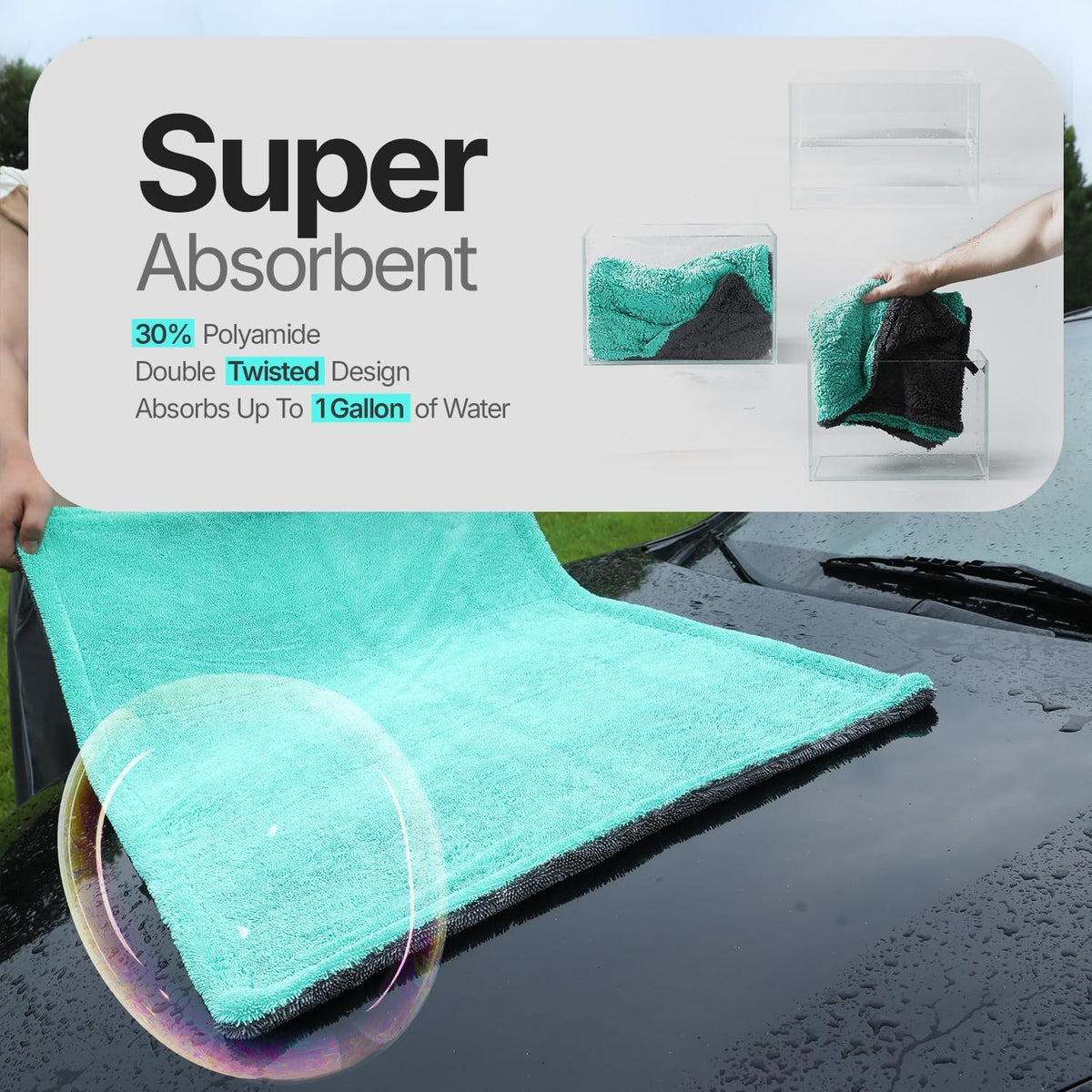 Extra Large Pack of 2 Double Twisted Loop Quick-Drying Towel | 24X36 Inches 1400GSM And 12X12 Inches | High Absorbency | Leaving No Streaks | Designed for Car Detailing