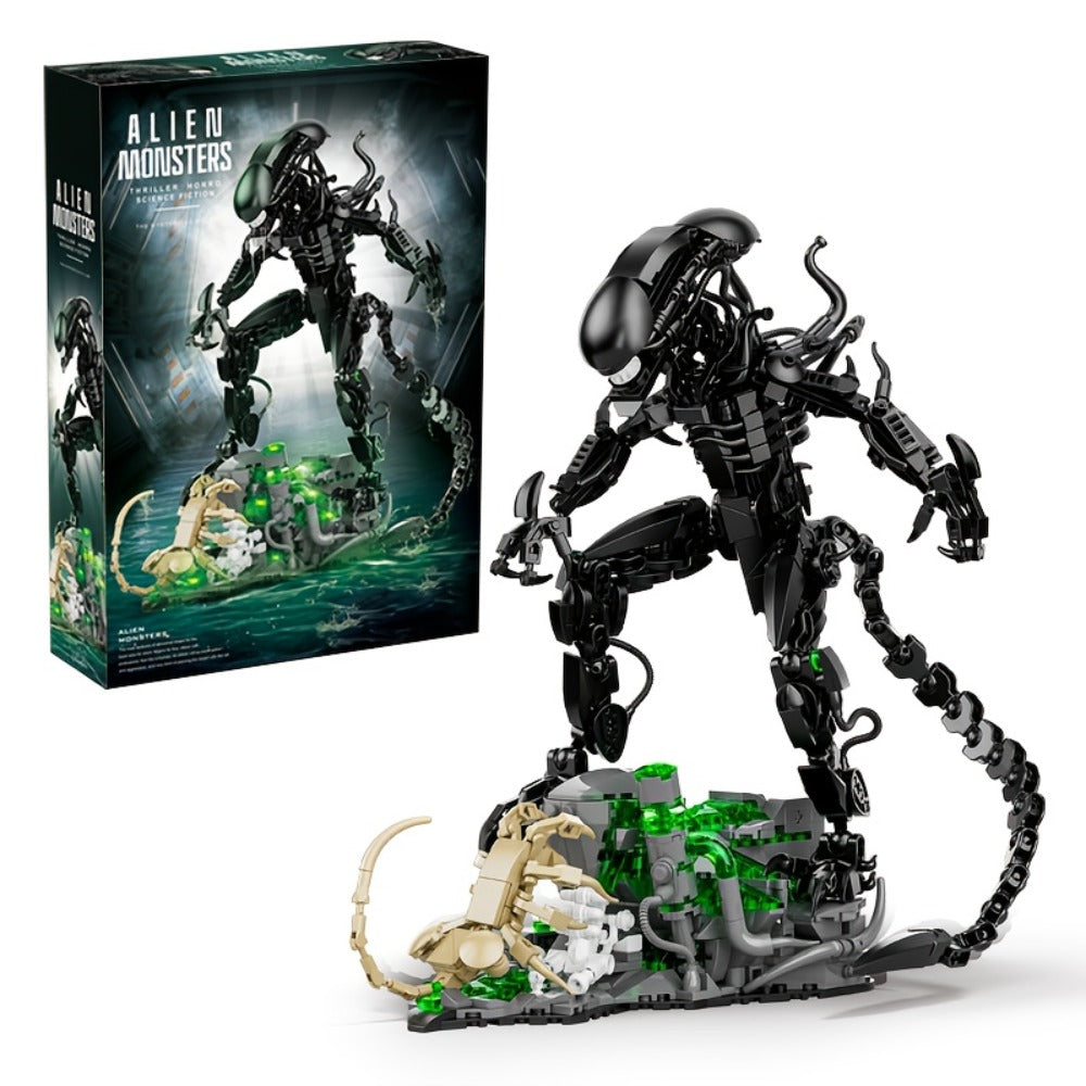 Alien Beast Building Blocks Set 958pcs – Sci-Fi Movie Character Model Kit, Black ABS Bricks, STEM Toy for Kids Teens & Adults, Cool Birthday Christmas Gift Display Collectible