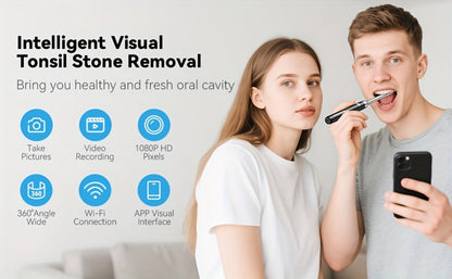 Intelligent Visual Tonsil Stone Removal Kit – 1080P HD Camera, 6 LED Lights, Wi-Fi & App Connection, Multi-Accessory Oral Inspection Tool for All Ages
