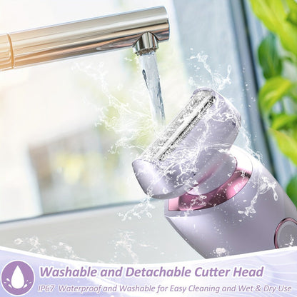 Bikini Shaver for Women Waterproof Rechargeable Stainless Steel Blade Electric Body Hair Razor – Wet & Dry Pubic Legs Arms Underarm Hair Removal, Portable Close Shave Purple