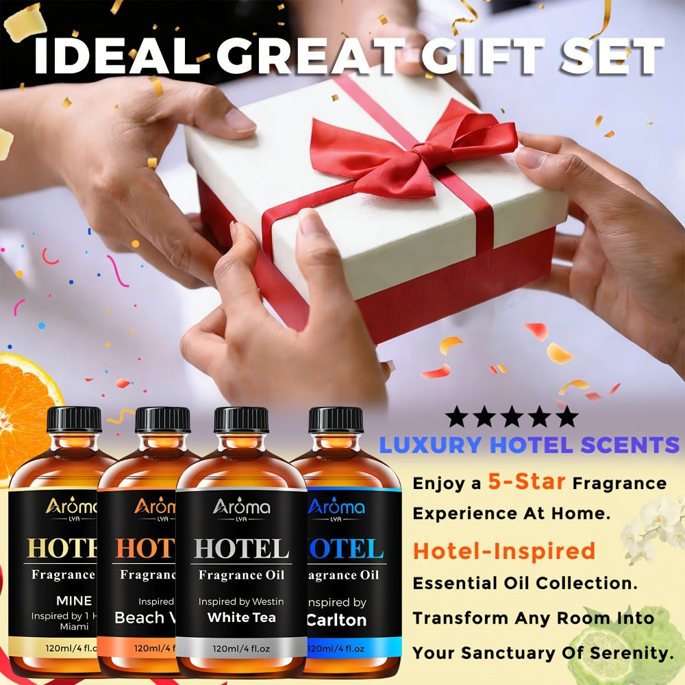 Hotel Fragrance Oil 4oz – Luxury Resort Scents for Diffuser, Candle, Humidifier & Car | M Way, White Tea, Carlton, Beach Villas