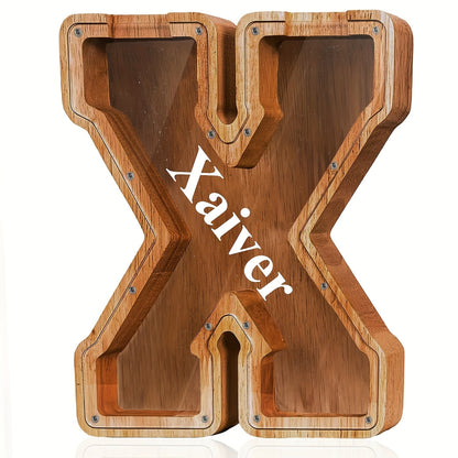 Personalized Wooden Piggy Bank for Kids – A-Z Alphabet Letter Initial Coin & Bill Savings Bank for Boys & Girls, Toddlers to Big Kids | Birthday Christmas Baby Shower Gift | Financial Literacy Toy & Room Decor