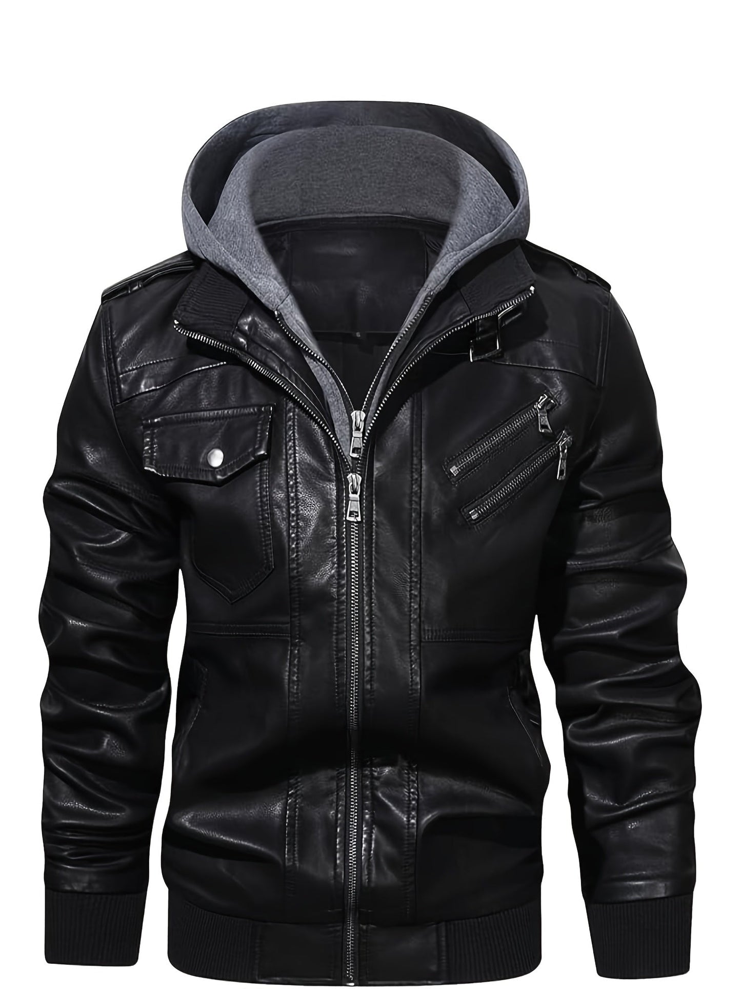 Men's Windproof Faux Leather Pullover Hoodie