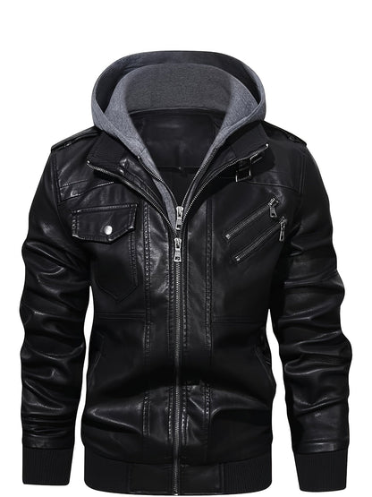 Men's Windproof Faux Leather Pullover Hoodie
