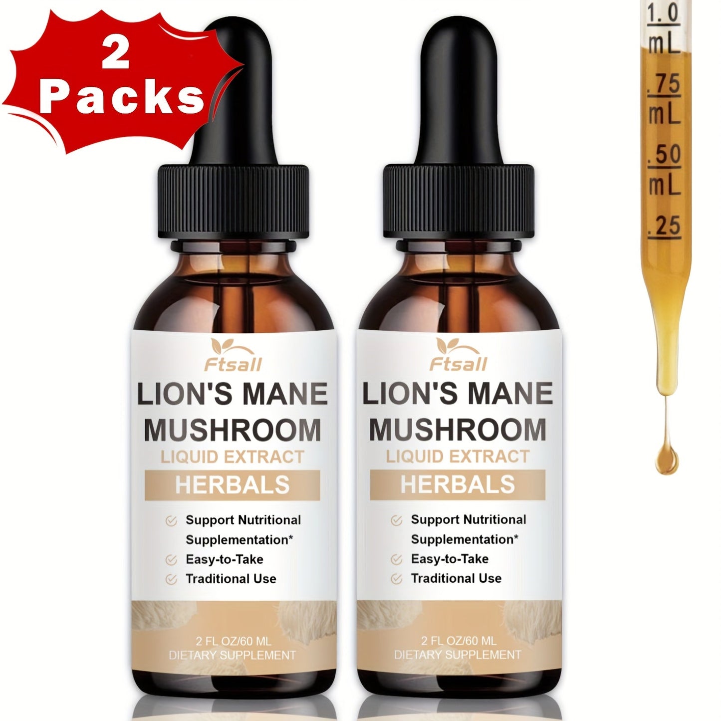 Lion's Mane Mushroom Liquid Drops 2fl oz Natural Herbal Extract for Brain Support, Focus, Memory & Cognitive Clarity for Men & Women