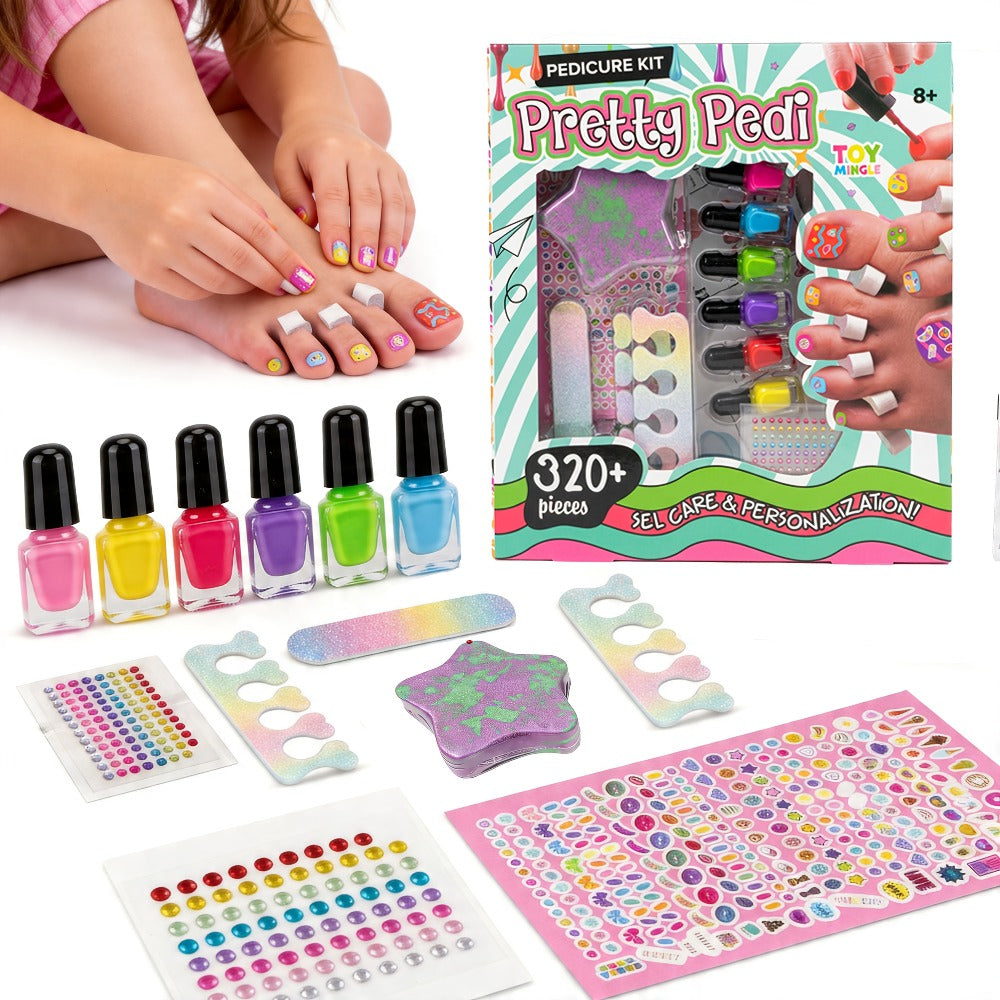 Pedicure Play Set for Girls 8+ – 320+ Pieces Pretend Spa Kit with Colorful Nail Polishes & Stickers | Girls Self Care Party Toy | Best Birthday Christmas Gift for Kids Tweens