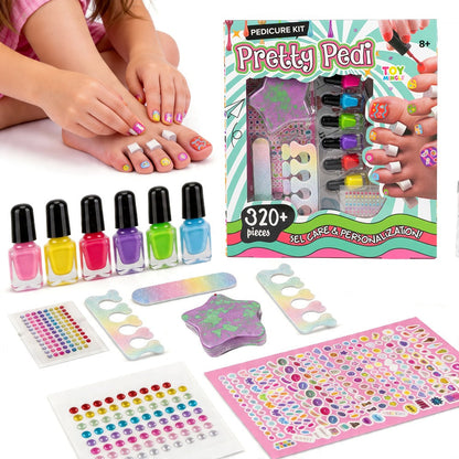Pedicure Play Set for Girls 8+ – 320+ Pieces Pretend Spa Kit with Colorful Nail Polishes & Stickers | Girls Self Care Party Toy | Best Birthday Christmas Gift for Kids Tweens