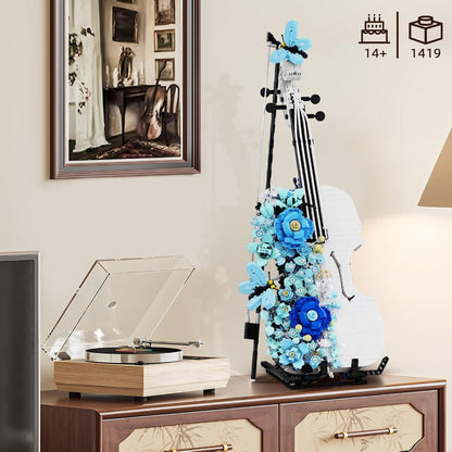 Flower Violin Building Block Set 1419pcs – 3D Musical Instrument Brick Model for Adults & Teens, Elegant Home Office Decor Display, Unique Birthday Father's Day Christmas Gift for Music Lovers