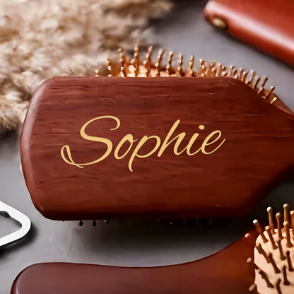 Personalized Engraved Wooden Hair Brush Custom Name - Handmade Bridesmaid Wedding Gift Mother's Day Teacher's Day Valentine's Day Gift for Women Round Square