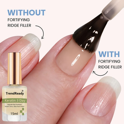 Nail Hardener 2 Bottles Extra Strong & Jelly Nude - Keratin Ridge Filler Base Coat for Weak Damaged Brittle Nails, Strengthening Nail Polish Treatment for DIY Gel Manicure, Home Salon Nail Art Women