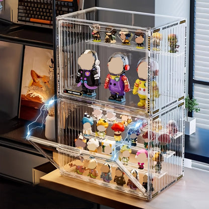 Acrylic Display Case for Figures 3 & 4 Tiers with Adjustable Dividers – Clear Dust-Proof Showcase Box with Magnetic Door for Collectibles, Action Figures & Miniatures