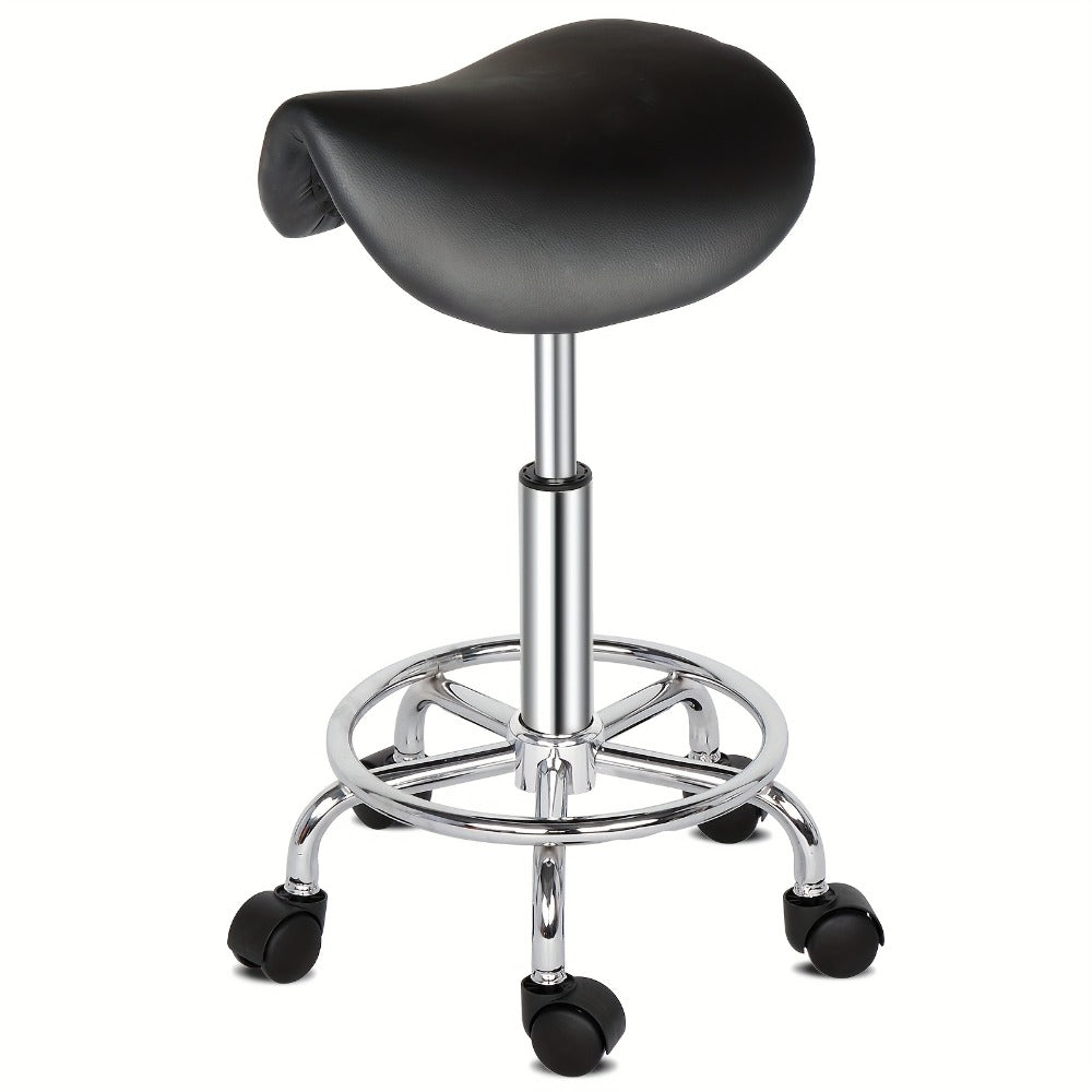 Saddle & Round Salon Stool with Backrest 360-Degree Swivel — Adjustable Height Professional Chair for Salon, Spa, Barber, Kitchen & Bistro, Black & White, 2 Styles