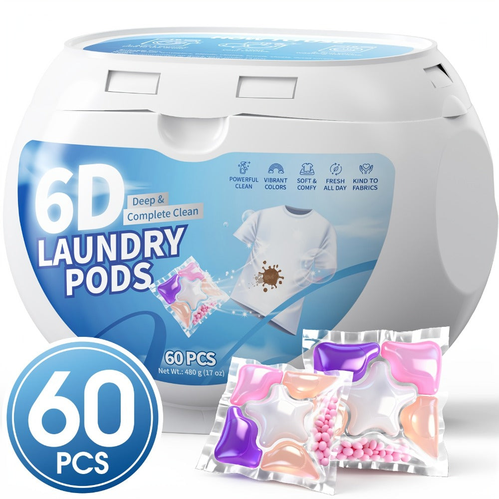 Laundry Pods 6-in-1 Concentrated – 60 Pcs 480g Deep Clean & Tough Stain Removal, Quick Dissolve No Residue, Spring Meadow Long-Lasting Fragrance, HE Compatible Washing Machine Detergent Pods (2026 Upgrade)
