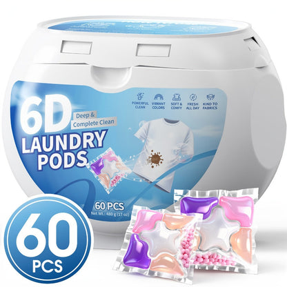 Laundry Pods 6-in-1 Concentrated – 60 Pcs 480g Deep Clean & Tough Stain Removal, Quick Dissolve No Residue, Spring Meadow Long-Lasting Fragrance, HE Compatible Washing Machine Detergent Pods (2026 Upgrade)