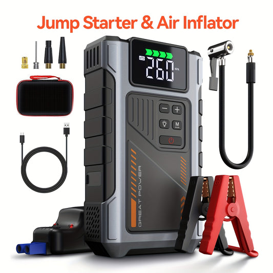 [Portable Jump Starter] Jump Starter With Air Compressor, 8000A Peak Battery Jumper Starter Portable, Jump Box For Car Battery, 12V Portable Jump Starter For 8.0L Gas And 6.5L Diesel Cars With USB Ports And LED Flashlight, Portable Car Jump Starter, Batte