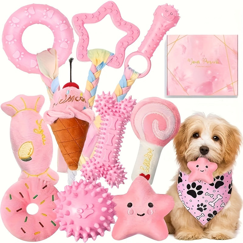Puppy Chew Toy Set 5 Pieces - Non-Toxic Plush and Plastic Teeth Cleaning Toys for Small Dogs, Durable Teething Toy Bundle for Dental Health, Interactive Play and Self-Entertainment, Random Assortment